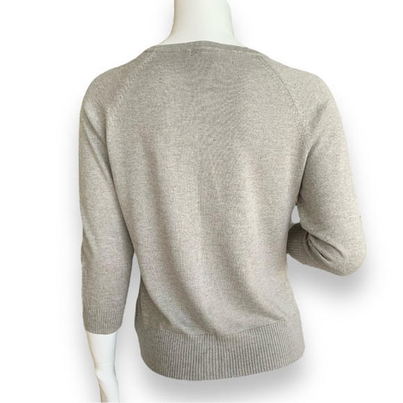 GEORGE SILK/COTTON/CASHMERE BLEND HEATHER GREY CARDIGAN. WOMEN’S SIZE LARGE. - Picture 2 of 7